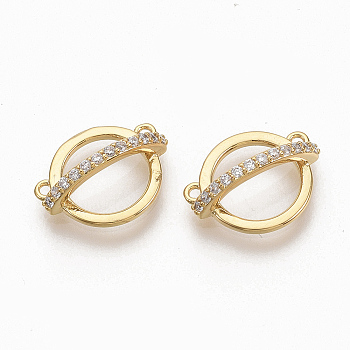 Brass Micro Pave Clear Cubic Zirconia Links, Nickel Free, Planet, Real 18K Gold Plated, 12.5x10x4.5mm, Hole: 0.8mm