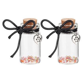 2Pcs Glass Cork Tube Wishing Bottle, with My Dog Heart Charms and Star Pailettes Inside, for Pet, Clear, 4.5cm, Capacity: 10ml(0.34fl. oz)