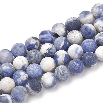 Natural Sodalite Beads Strands, Frosted, Round, 10mm, Hole: 1.2mm, about 36pcs/strand, 15.5 inch