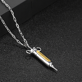 Stylish Stainless Steel Syringe Shaped Pendant Necklaces for Women's Daily Wear, Stainless Steel Color