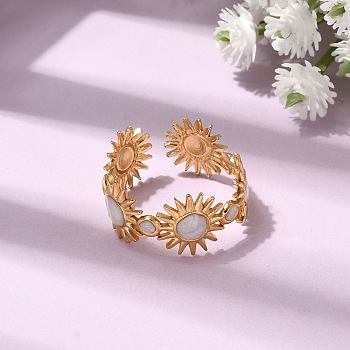Sun 304 Stainless Steel Open Cuff Rings for Women, with Enamel, Golden, 10mm,US Size 7(17.3mm)