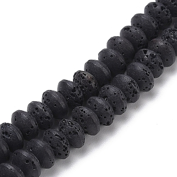 Synthetic Lava Rock Beads Strands, Dyed, Rondelle, Saucer Beads, Black, 8x5mm, Hole: 1.8mm, about 73pcs/strand, 14.57''(37cm)