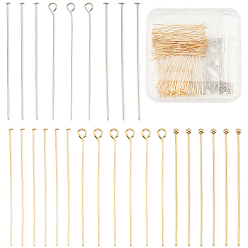 Elite 300Pcs 6 Styles 304 Stainless Steel Eye Pins & Head Pins Sets, Mixed Color, 40mm, Pin: 0.5~0.7mm, 50pcs/style