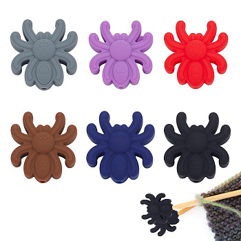 24Pcs 6 Colors Spider Food Grade Eco-Friendly Silicone Focal Beads, Chewing Beads For Teethers, DIY Nursing Necklaces Making, Mixed Color, 27x25x9mm, Hole: 2mm, 4pcs/color