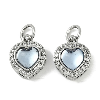 Brass Micro Pave Cubic Zirconia Charms, with Resin, Heart, Platinum, 12x10x6mm, Hole: 3mm