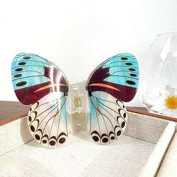 Acrylic Claw Hair Clips, Butterfly, Light Blue, 105x77mm