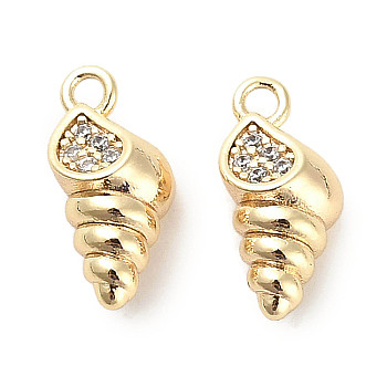 Brass Micro Pave Clear Cubic Zirconia Pendants, Spiral Shell, Real 18K Gold Plated, 12.5x6x4.5mm, Hole: 1.6mm