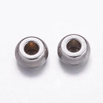 304 Stainless Steel Beads, Drum, Stainless Steel Color, 4x2mm, Hole: 1.3~1.4mm