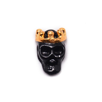 Alloy Skull with Crown Cabochons, Nail Art Decoration Accessories, Black, 10.5x6.7x4mm