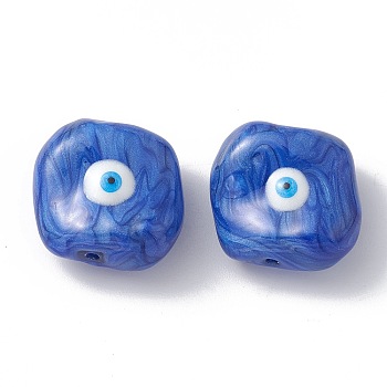 Glass Beads, with Enamel, Square with Evil Eye Pattern, Blue, 20x19x10mm, Hole: 1.2mm