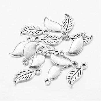 Tibetan Style Alloy Charms, Leaf, Lead Free and Cadmium Free, Antique Silver, 17x8mm, Hole: 2mm