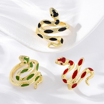 Brass Enamel Cuff Rings for Women, Snake, Rack Plating, Cadmium Free & Lead Free, Lasting Plated, Mixed Color, Inner Diameter: 18mm