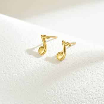 Real 18K Gold Plated Elegant Vintage Casual Fashion Stainless Steel Musical Note Stud Earrings for Women