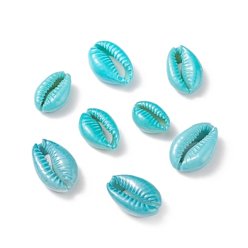 Cowrie Shell Beads, Spray Painted, Dark Turquoise, 14~20x9.5~13x5.5~6mm
