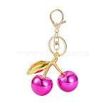 Acrylic Cherry Keychain, with Alloy Rings and Clasps, Magenta, 125mm(KEYC-TAC00063-02)