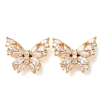 Brass Micro Pave Cubic Zirconia Beads, Butterfly, Real 18K Gold Plated, Clear, 19.5x23.5x6.5mm, Hole: 1.8mm(KK-K422-12G-03)