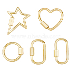5Pcs 5 Styles Brass Screw Carabiner Lock Charms, for Necklaces Making, Mixed Shapes, 20~27.5x14~24x1.5~2mm, Screw: 6~7.5x4x4.5~5.5mm, 1pc/style(ZIRC-DC0001-36)