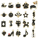20Pcs 20 Styles Alloy Enamel Pendants, Mixed Shapes, Black, 12.5~24.5x7~24.5x1~3mm, Hole: 1.5~2mm, 1pc/style(ENAM-FS0001-73B)