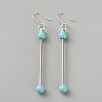 Iron & 201 Stainless Steel Dangle Earring Findings, Handmade Beaded Earrings, Round, Stainless Steel Color, Pale Turquoise, 79x8mm(EJEW-WH20006-12A)