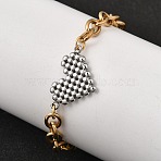 304 Stainless Steel Link Bracelets, Cable Chain Bracelets for Women, Real 18K Gold Plated, Heart, 7.09 inch(18cm)(BJEW-K264-02B-G)