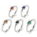 Heart Natural Mixed Stone Adjustable Rings, Brass Ring for Women, Long-Lasting Plated, Lead Free & Cadmium Free, Platinum, Inner Diameter: 18mm(RJEW-Q818-02P)