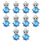 10Pcs Alloy Glass Pendants, Bear with Heart, Faceted, with Rhinestone, Deep Sky Blue, 21.1x14.3mm(GLAA-YW0005-41P-02)