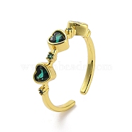 Brass with Cubic Zirconia Open Cuff Rings, Heart, Real 18K Gold Plated, Inner Diameter: 17mm(RJEW-M170-16G)