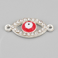 Alloy Rhinestone Links connectors, Cadmium Free & Lead Free, Evil Eye, Red, Silver Color Plated, 22x10x2mm, Hole: 1mm(ALRI-S170-22S)