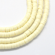 Flat Round Eco-Friendly Handmade Polymer Clay Bead Spacers, Light Goldenrod Yellow, 4x1mm, Hole: 1mm, about 380~400pcs/strand, 17.7 inch(X-CLAY-R067-4.0mm-21)