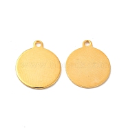 201 Stainless Steel Pendants, Flat Round Charm, Real 24K Gold Plated, 14x12x0.5mm, Hole: 1.2mm(STAS-P320-34G)
