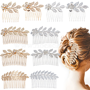 BENECREAT 10Pcs 10 Style Wedding Bridal Flower & Leaf Iron Hair Combs, Hair Accessories for Women, Golden & Silver, 54.5~89x50.5~84x4.5~10mm, 1pc/style(OHAR-BC0001-02)