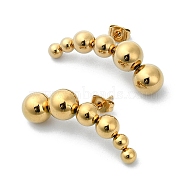 Ion Plating(IP) 304 Stainless Steel Stud Earrings, Round Beaded Curved Bar, Golden, 32.5x12mm(EJEW-G375-08G)