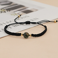 Synthetic Turquoise Round Braided Bead Bracelet, Black Adjustable Bracelet, Bead: 8mm(IG5594-1)