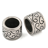 316 Surgical Stainless Steel Large Hole Beads, Textured Column, Antique Silver, 12x9mm, Hole: 9mm(STAS-Q326-09AS-02)