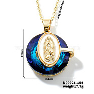 Luxury Fashionable American and European Style Brass Glass Virgin Mary Pendant Necklaces for Women, Blue, 15.75 inch(400mm)(DB7560-9)