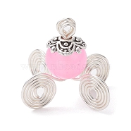 Imitation Jade Glass Bead Pendants, with Tibetan Style Alloy Wire Loops, Pumpkin Carriage Charms, Pearl Pink, 18.8x8.4x8.4mm, Hole: 2.5mm(PALLOY-JF02378-05)