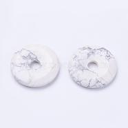 Natural Howlite Pendants, Donut/Pi Disc, Donut Width: 15.8~16mm, 39~40x6~7mm, Hole: 8mm(G-F524-H03)
