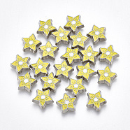 Alloy Enamel Cabochons, Fit Floating Locket Charms, Flower, Yellow, Platinum, 8x8x2mm(PALLOY-T054-17)