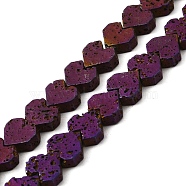 Electroplated Natural Lava Rock Beads Strands, Heart, Purple Plated, 8x8.5x3mm, Hole: 1mm, about 60pcs/strand, 16.54''(42cm)(G-Q1009-G01-01E)