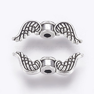 Tibetan Style Alloy Beads, Lead Free & Nickel Free & Cadmium Free, Wing, Antique Silver, 18x7x4mm, Hole: 1mm(TIBEB-6139-AS-FF)