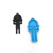 Skeleton DIY Pendant Silicone Statue Molds, Resin Casting Molds, For UV Resin, Epoxy Resin Jewelry Making, Halloween Theme, Deep Sky Blue, 85x40x8mm, Hole: 4.5mm(SIMO-H004-09)