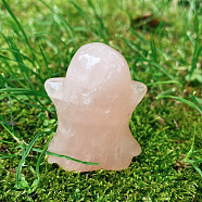 Halloween Natural Rose Quartz Carved Healing Ghost Figurines, Reiki Energy Stone Display Decorations, 40x50mm(WG79248-01)