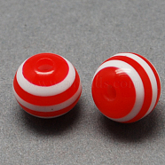 Round Striped Resin Beads, Red, 20x18mm, Hole: 3mm(RESI-R158-20mm-03)