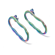 Ion Plating(IP) 304 Stainless Steel Twist Hollow Oval Stud Earrings for Women, Rainbow Color, 35x13mm, Pin: 0.7mm(EJEW-F300-05MC)