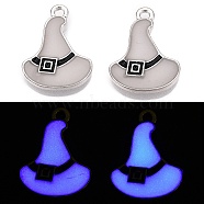 Halloween Theme Rack Plating Luminous Alloy Enamel Pendants, Glow in the Dark, Witch Hat Charm, Platinum, 19x14.5x2.5mm, Hole: 1.6mm(ENAM-N056-236P)