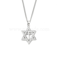 Brass Micro Pave Clear Cubic Zirconia Star Pendant Necklaces, 201 Stainless Steel Chains Necklaces, Cross, 23.43 inch(59.5cm), Crass: 24x19mm(NJEW-M211-02B-P)