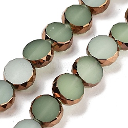 Imitation Jade Glass Beads Strands, Flat Rounnd, Faceted, Dark Sea Green, 9.5~10x3.5~4mm, Hole: 1.4mm, about 40pcs/strand, 14.09~14.49''(35.8~36.8cm)(GLAA-H032-03-05)