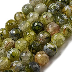 Faceted Natural Fire Crackle Agate Beads Strands, Round, Dyed & Heated, Olive, 12mm, Hole: 1.6mm, about 31pcs/strand, 14.76''(37.5cm)(G-F447-12mm-J06)