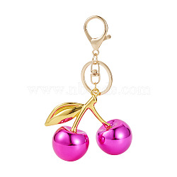 Acrylic Cherry Keychain, with Alloy Rings and Clasps, Magenta, 125mm(KEYC-TAC00063-02)