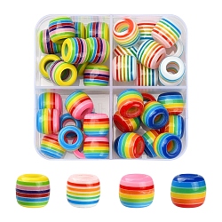 40Pcs 4 Colors Opaque Stripe Resin European Beads, Large Hole Beads, Barrel, Mixed Color, 11x10.5mm, Hole: 6mm, 10pcs/color(RESI-YW0001-19)